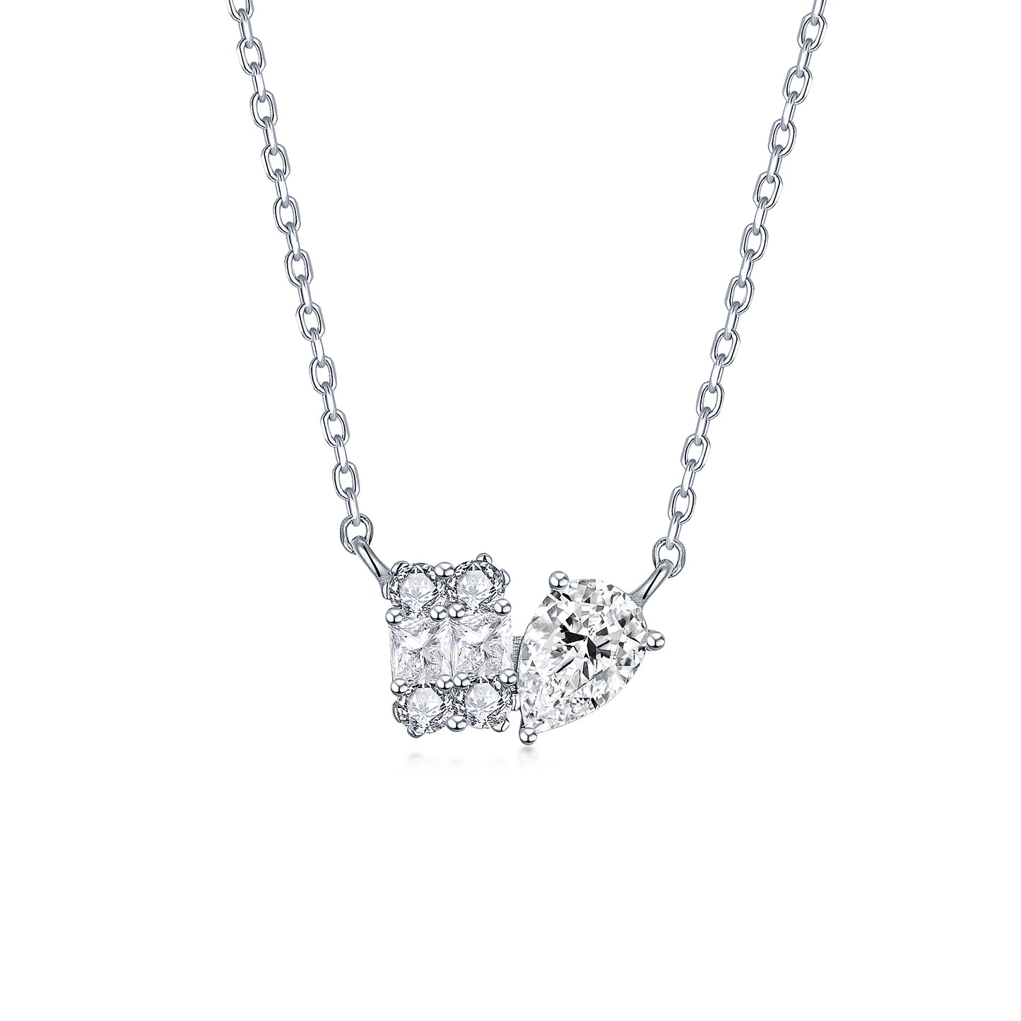 Sterling Silver Emerald Shape and Pear CZ Necklace