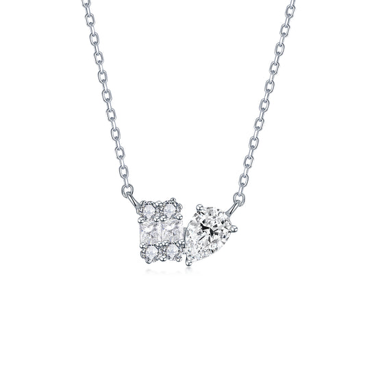 Sterling Silver Emerald Shape and Pear CZ Necklace