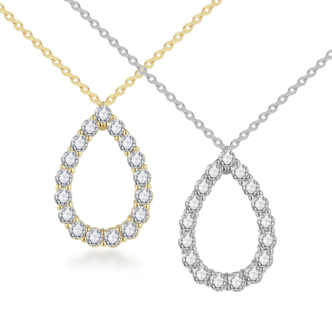 Sterling Silver CZ Outline Teardrop Necklace