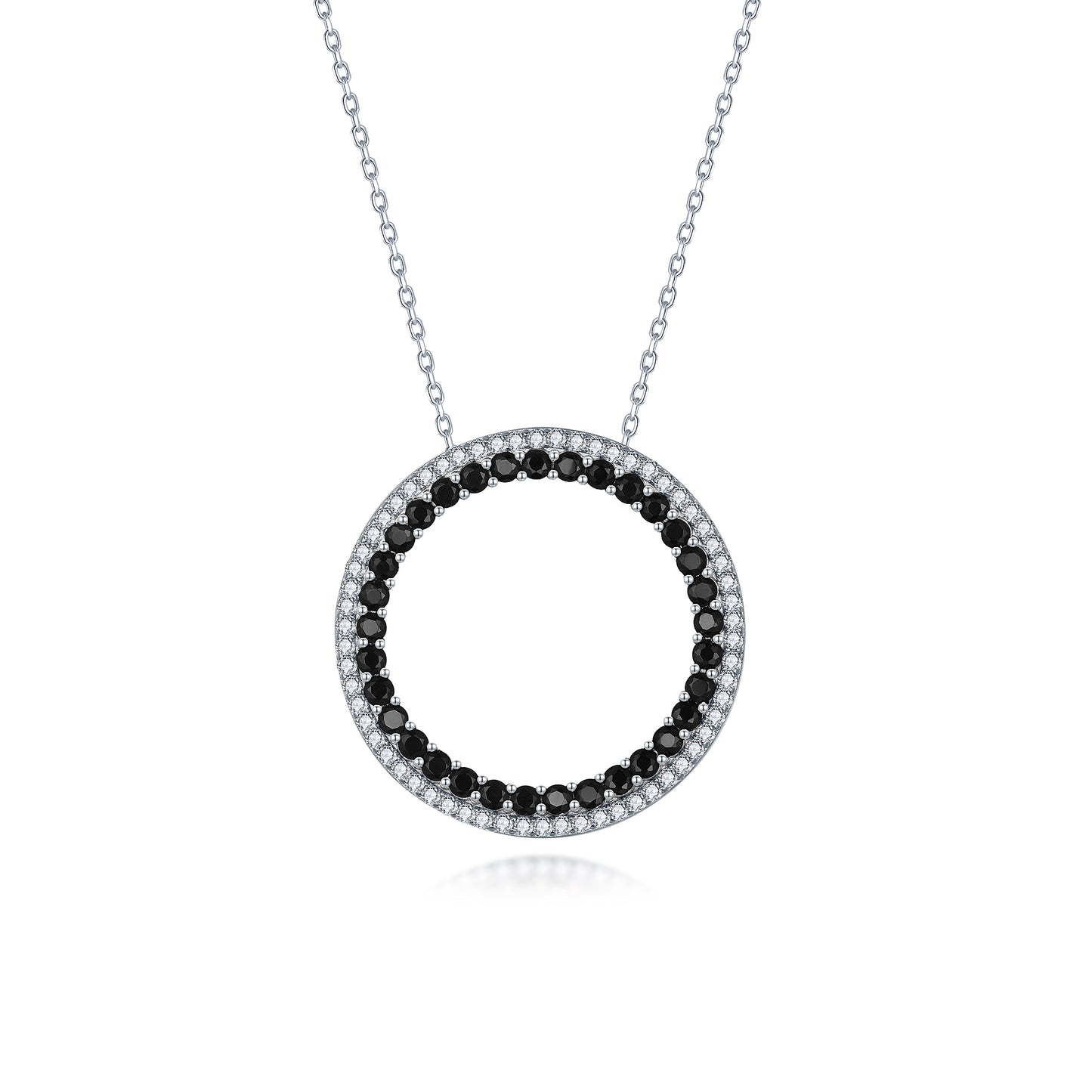 Sterling Silver Two Tone Pendant Necklace With Clear and Colored Stone On Diamond Cut Chain
