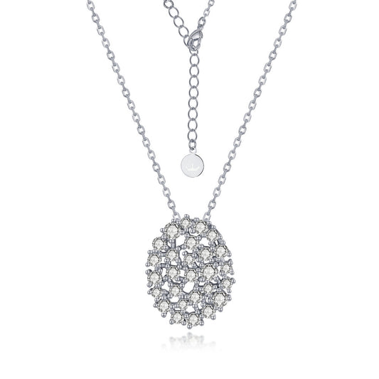 Sterling Silver Oval Sprinkled CZ Necklace