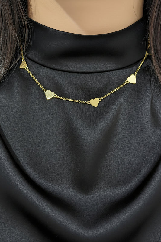 Sterling Silver Shiny Heart Station Necklace
