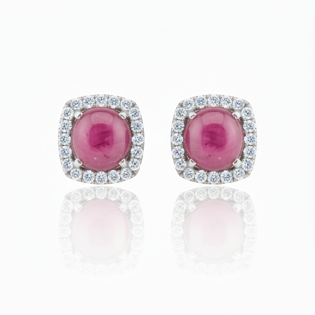 10K Gold And Diamond Framed Ruby Stud Earring