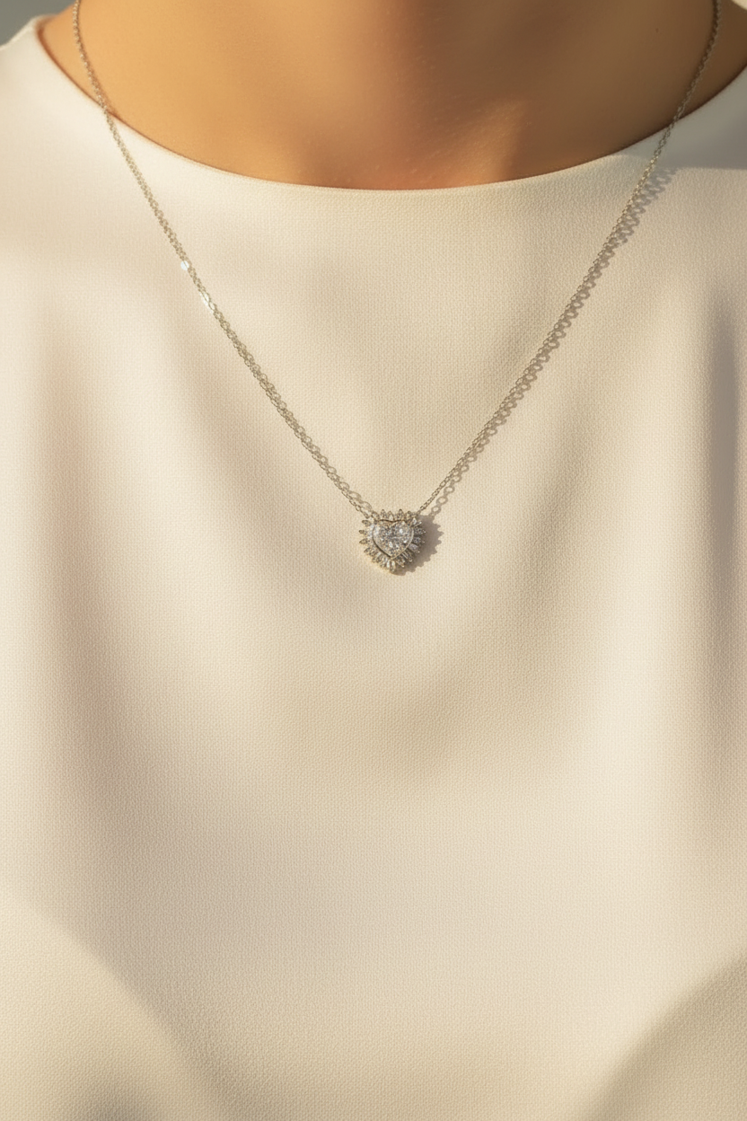10K Gold 9mm Diamond Heart Necklace