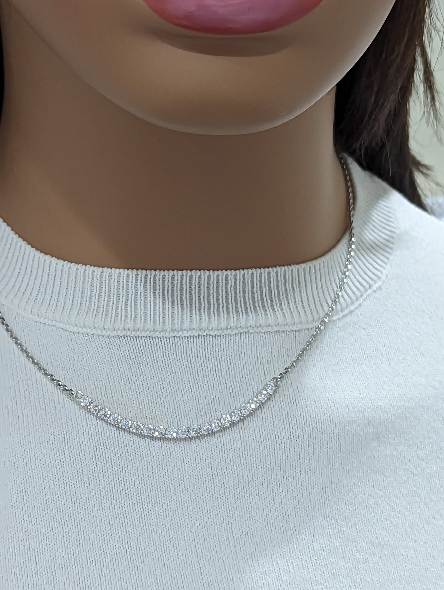 Sterling Silver Curved Tennis CZ Bar Necklace