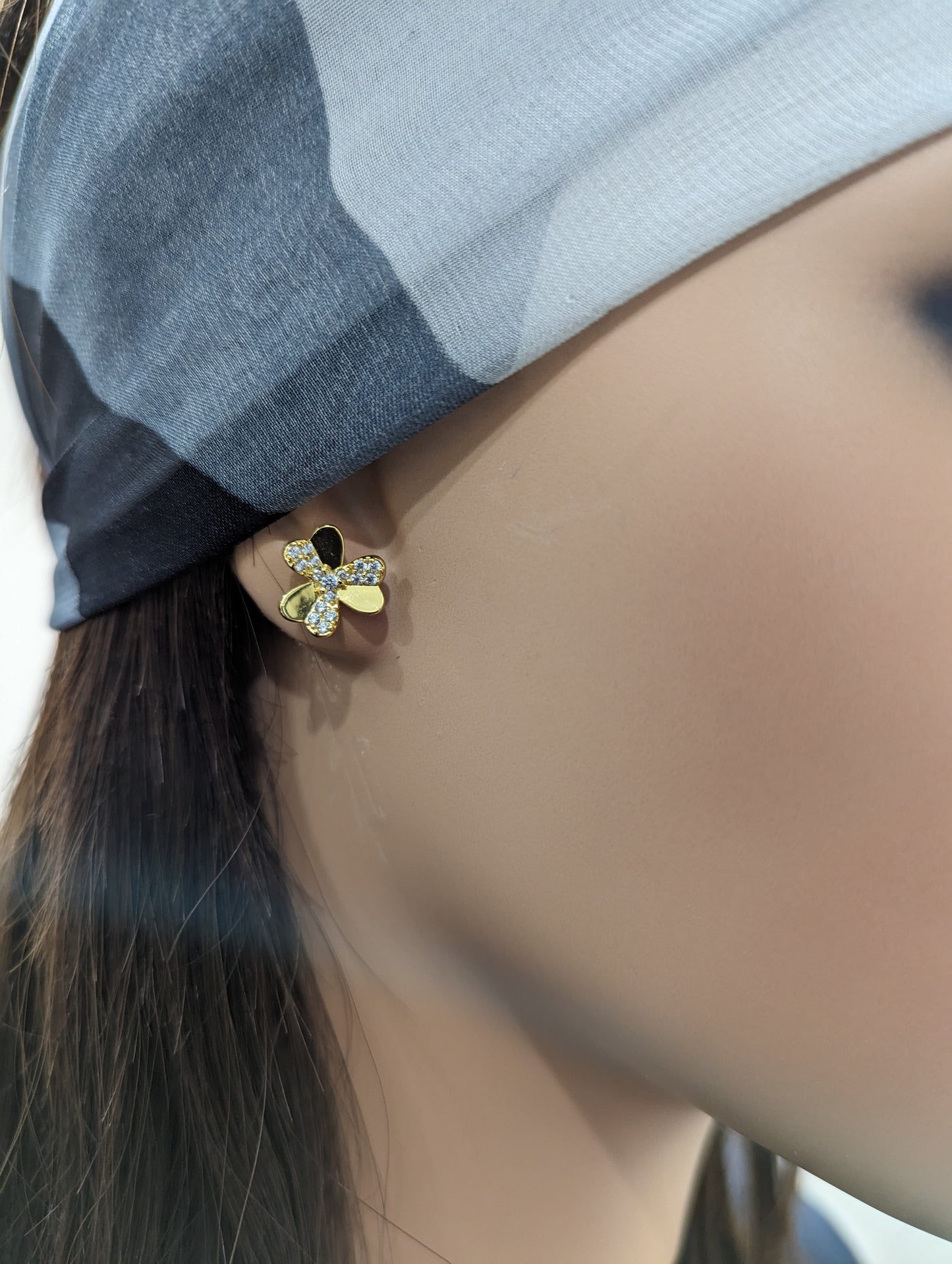 Gold Plated Sterling Silver 6 Petal CZ Flower Stud Earrings