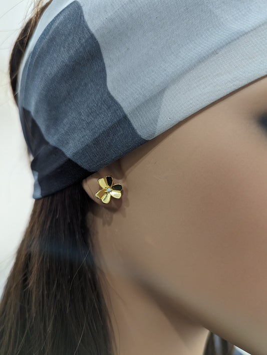 Gold Plated Sterling Silver 6 Petal CZ Flower Stud Earrings
