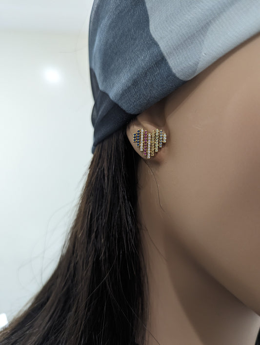Gold-Plated Surgical Steel Multicolor Striped Heart Stud Earrings