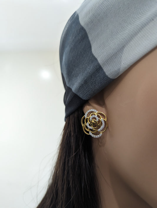Gold-Plated Sterling Silver CZ Flower Stud Earring