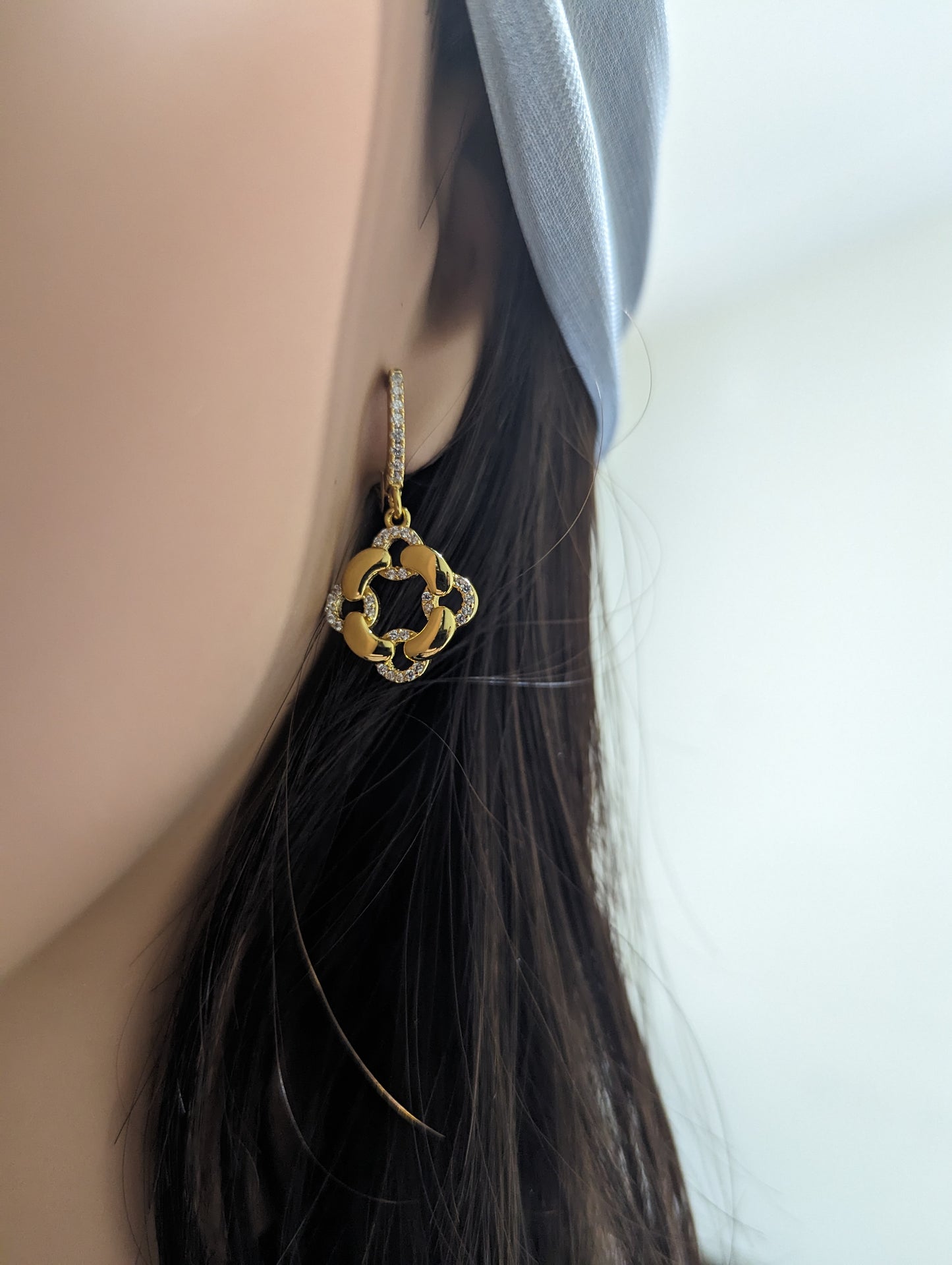Sterling Silver Interlocking Circles With CZ Earrings