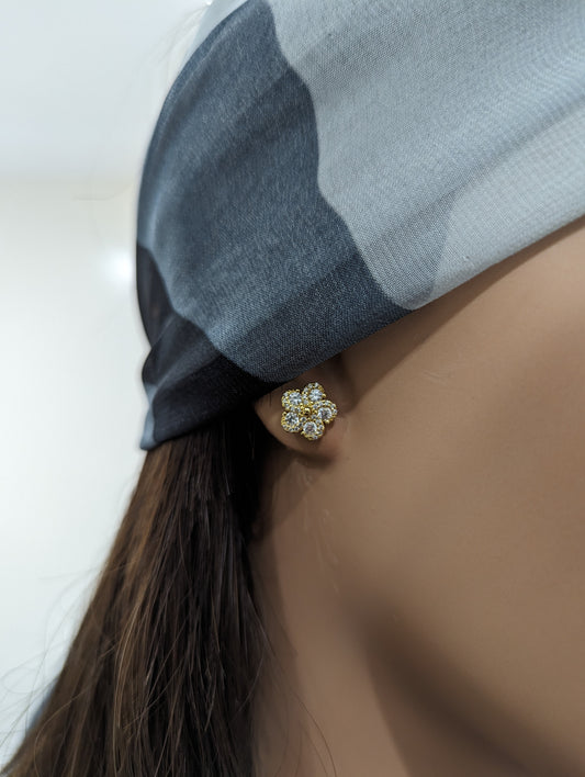 Gold Plated 10mm Surgical Steel 5 Petal Colorful CZ Flower Stud Earrings