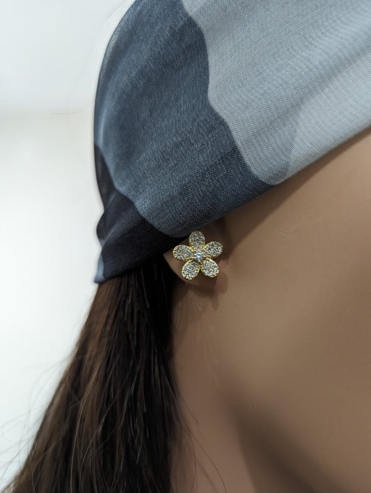 Surgical Steel 5 Petal Micropave Flower Stud Earrings