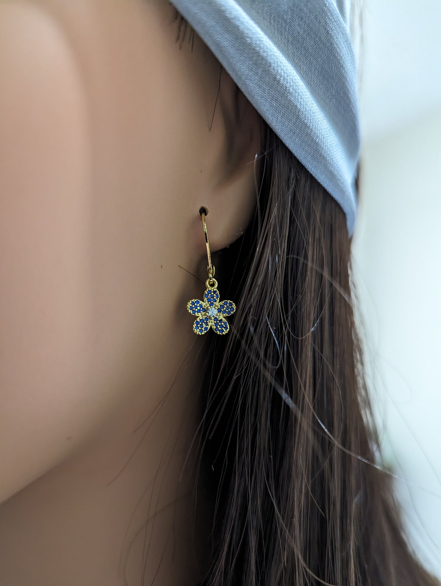 Surgical Steel 5 Petal Micropave Flower Stud Earrings