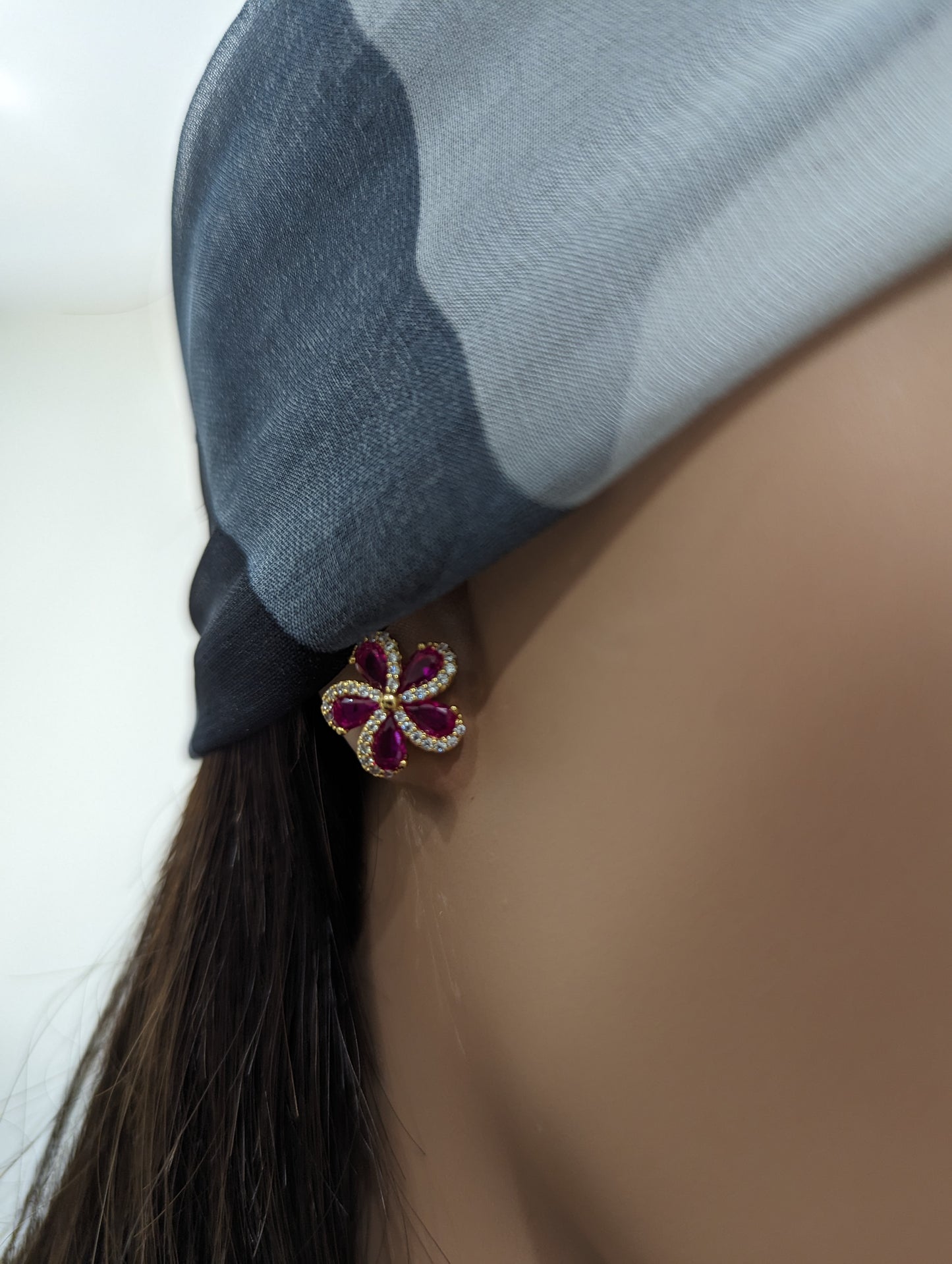 Lil' Empress Gold Plated or Rhodium Plated Surgical Steel 5 Petal Colorful CZ Flower Stud Earrings