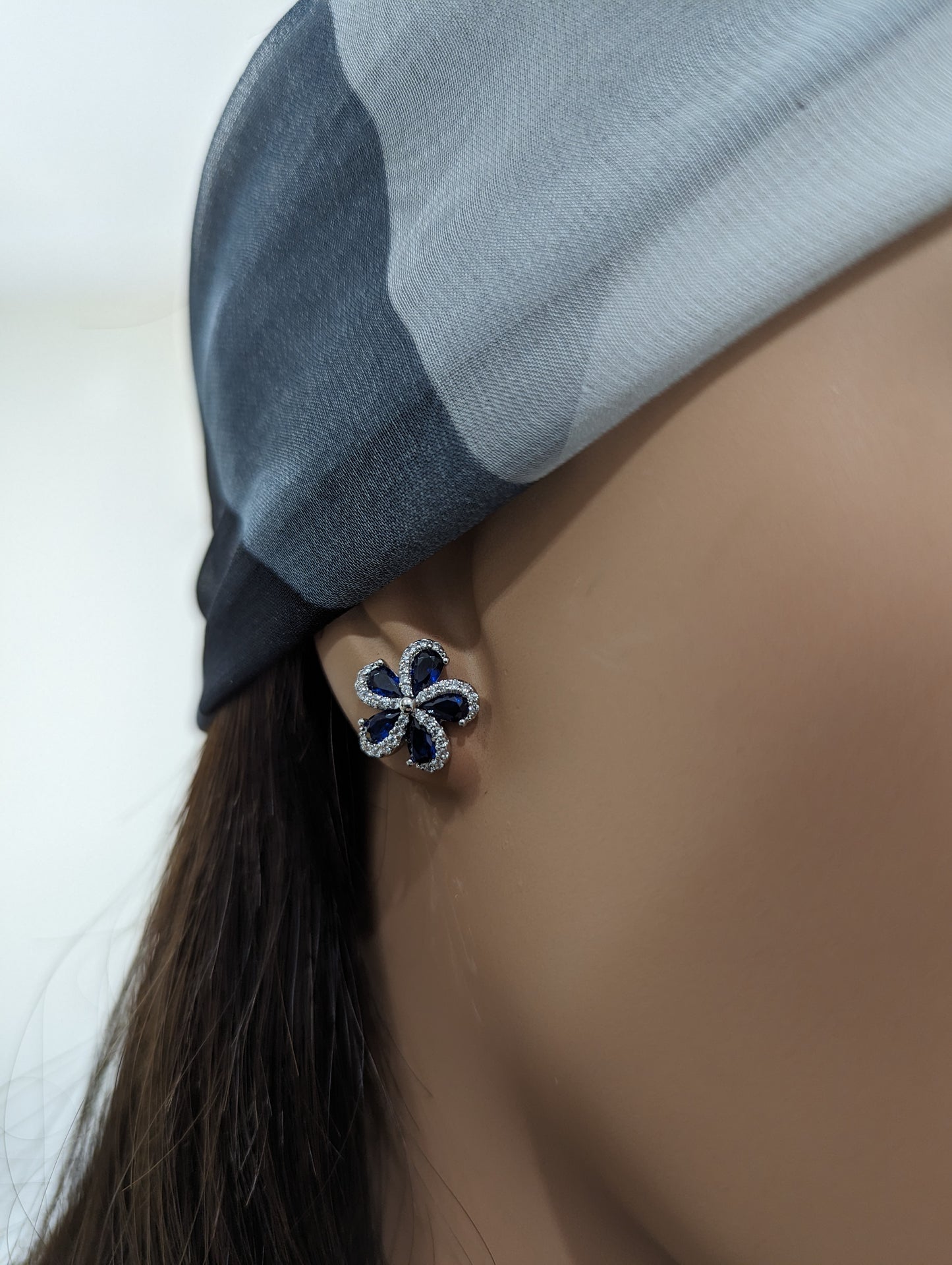 Lil' Empress Gold Plated or Rhodium Plated Surgical Steel 5 Petal Colorful CZ Flower Stud Earrings