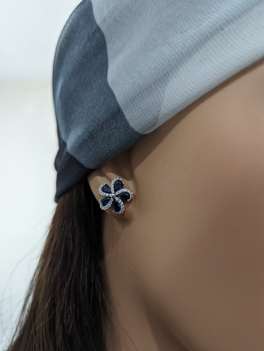 Lil' Empress Gold Plated or Rhodium Plated Surgical Steel 5 Petal Colorful CZ Flower Stud Earrings
