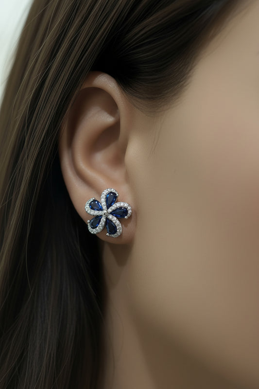 Gold Plated Surgical Steel Flower Stud Earrings - 5 Petal CZ 13mm