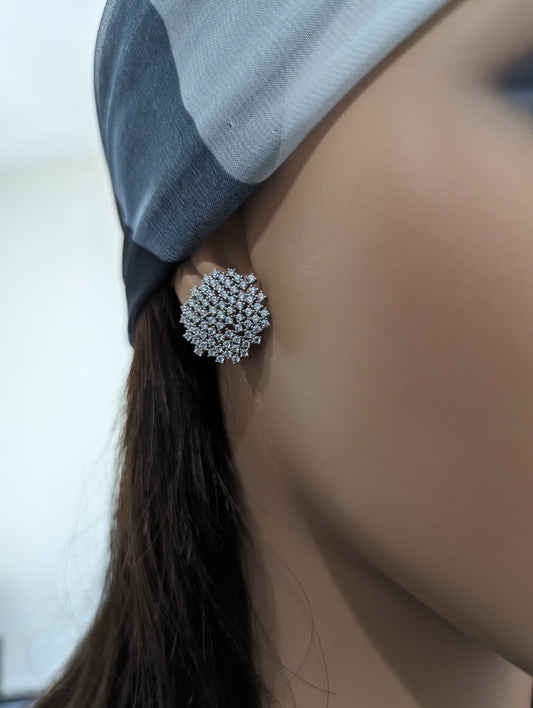 Sterling Silver Sprinkled CZ Round Earring