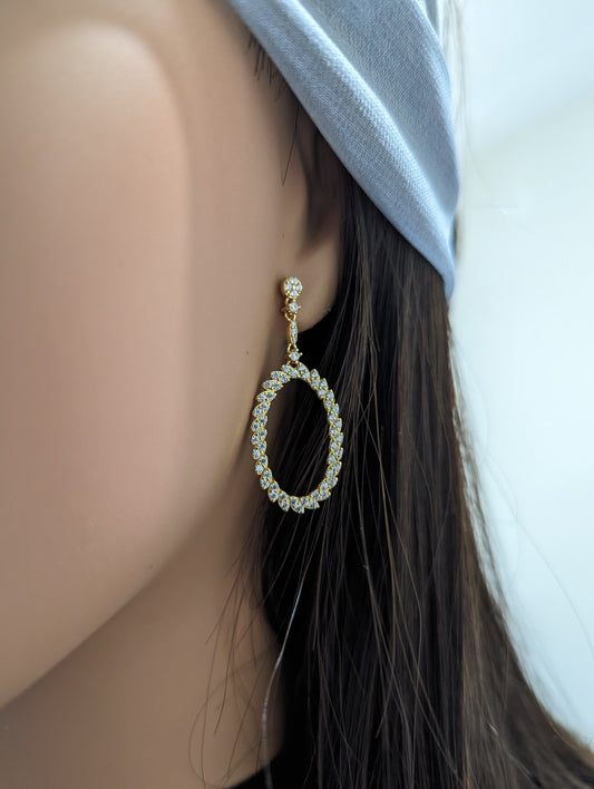 Gold Plated Sterling Silver Oval CZ Earrings
