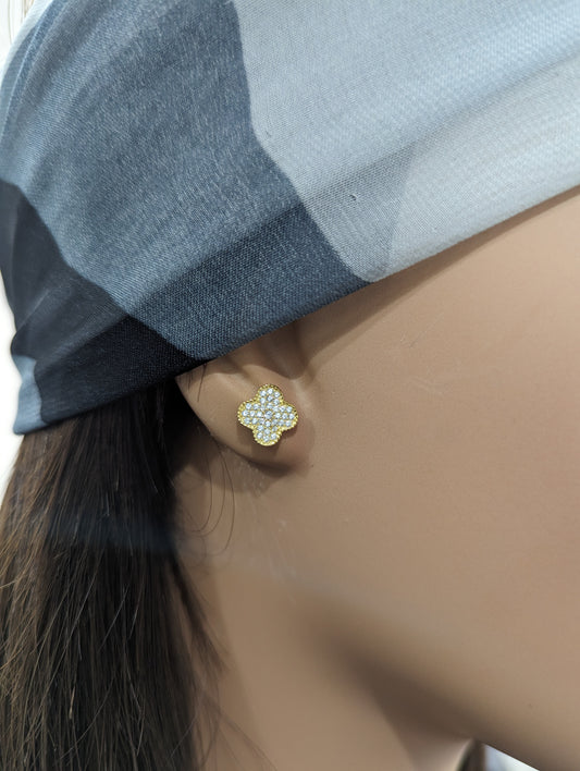 Sterling Silver CZ Four Petal Flower Stud Earrings