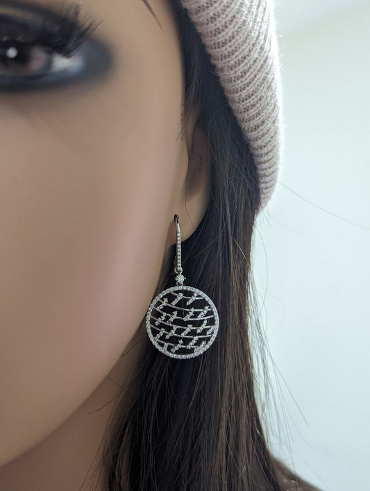 Sterling Silver Outlined CZ Circle And Floating CZ Bars Earring