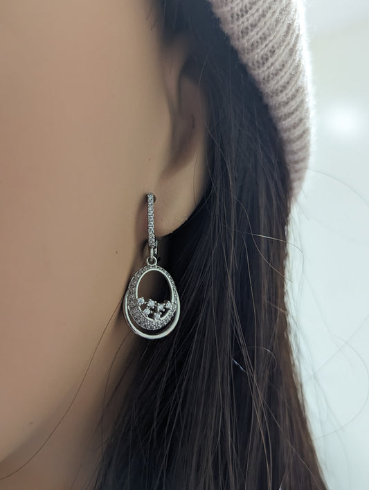 Sterling Silver Oval With CZ Earring
