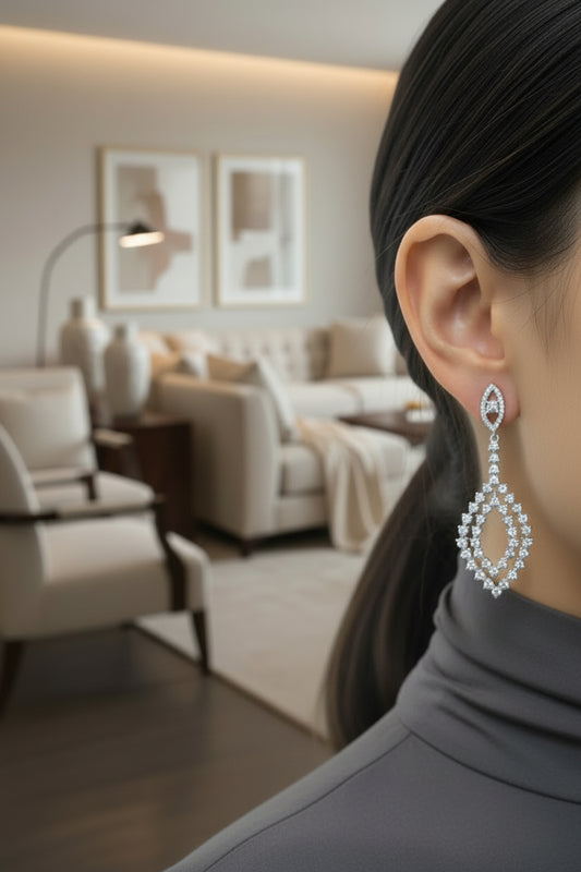 Sterling Silver Hanging Double Diamond Shaped Earring