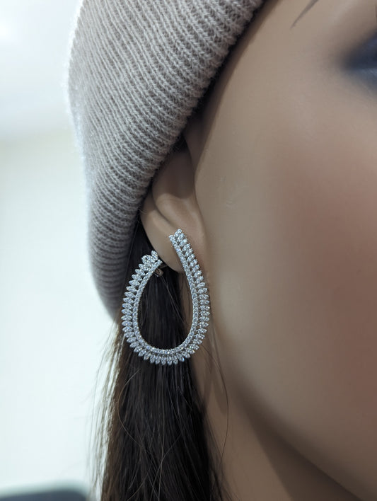 Sterling Silver Micro Pave Teardrop Loop Earrings