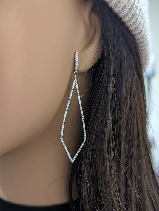 Sterling Silver Micropave CZ Kite-Shaped Earrings