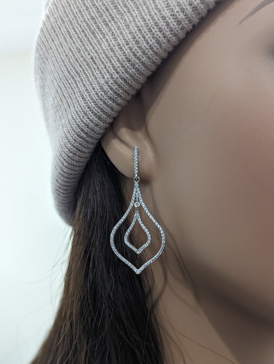 Rhodium Plated Sterling Silver MicroPave Marquis Earrings