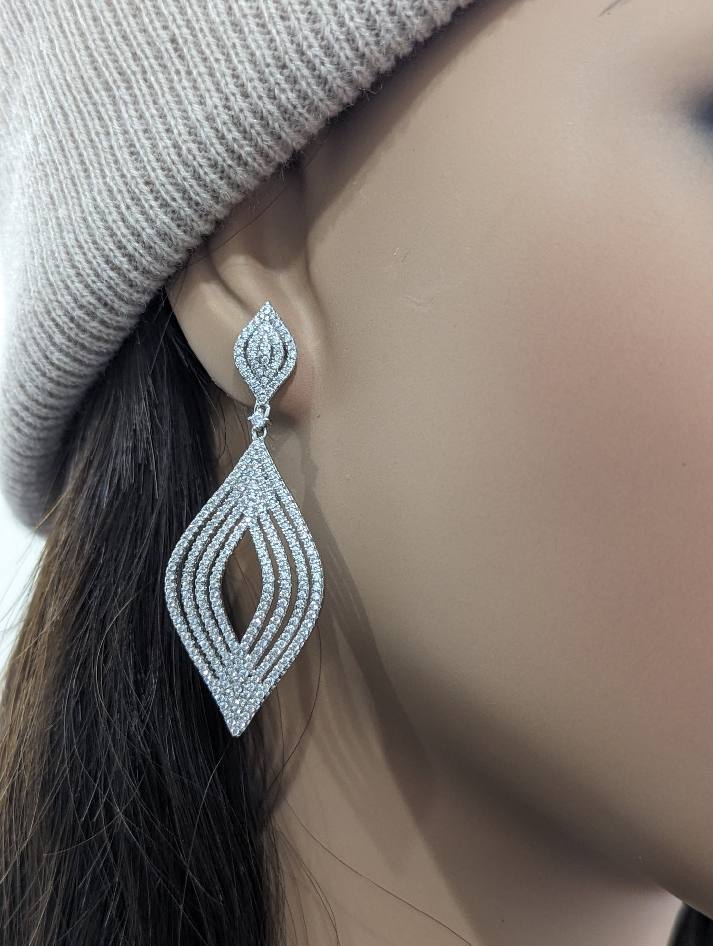 Sterling Silver Marquis CZ Micropave Earrings