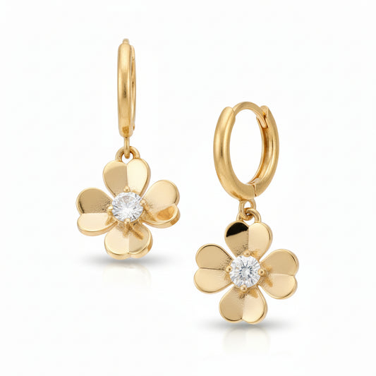 Gold Plated Surgical Steel Flower CZ Earrings