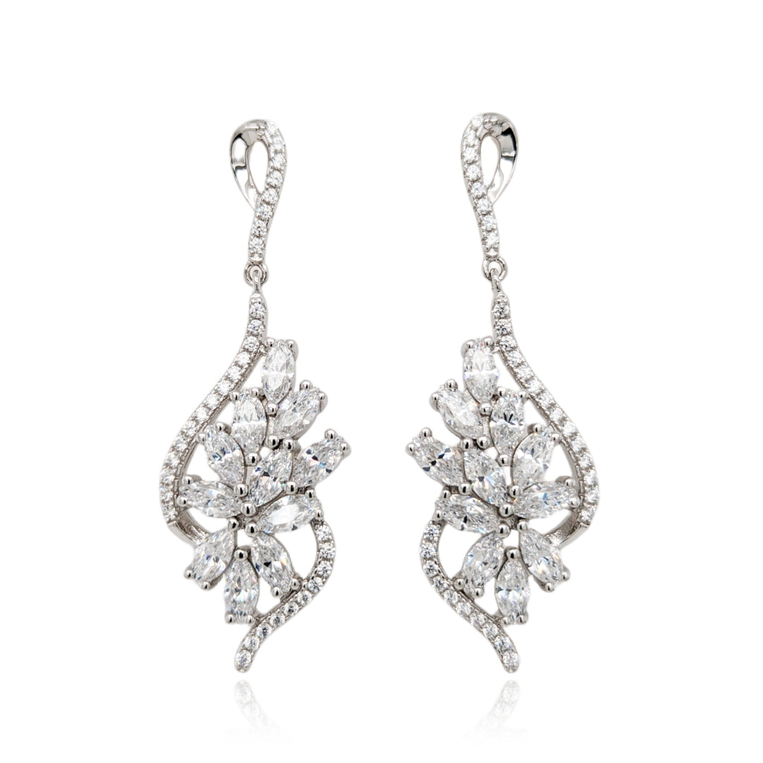 Sterling Silver Flower in Teardrop CZ Earring