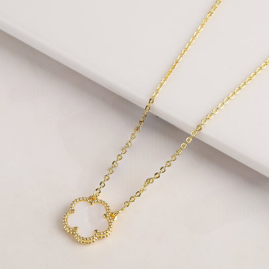 Gold Plated Sterling Silver Mother of Pearl Flower Necklace