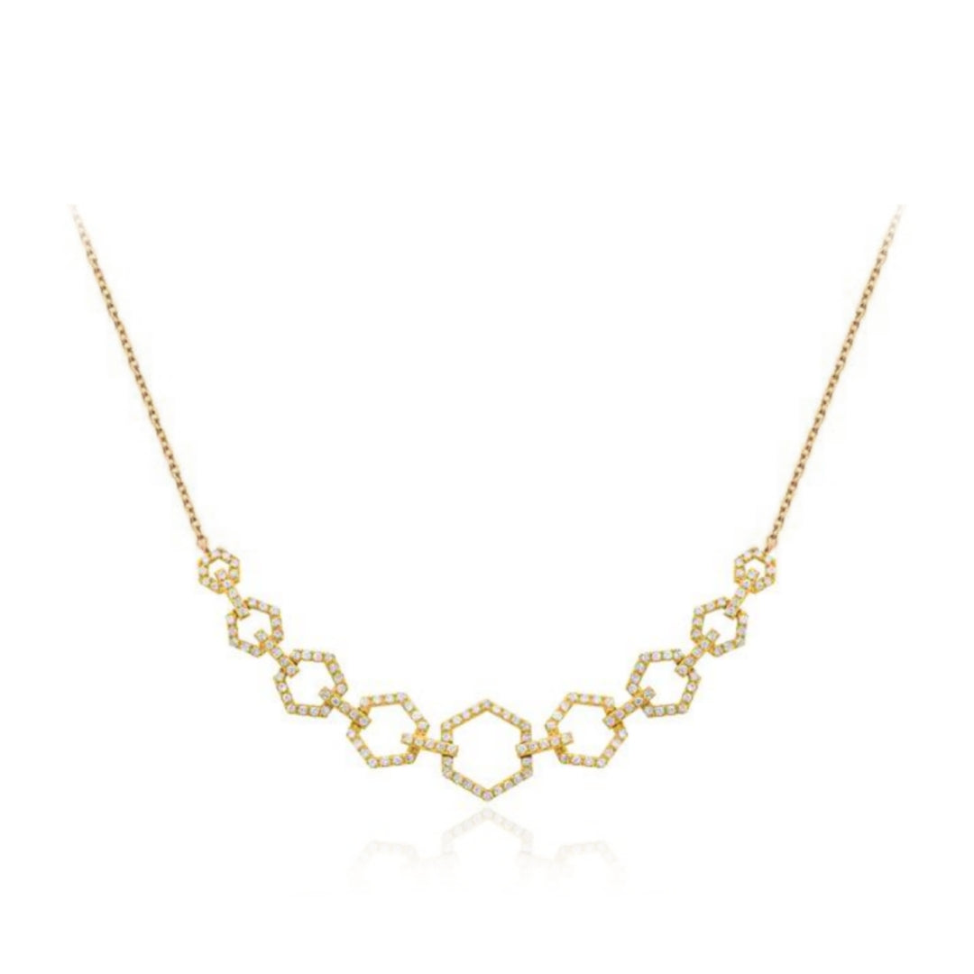 Gold Plated Sterling Silver Hexagon CZ Bar Necklace