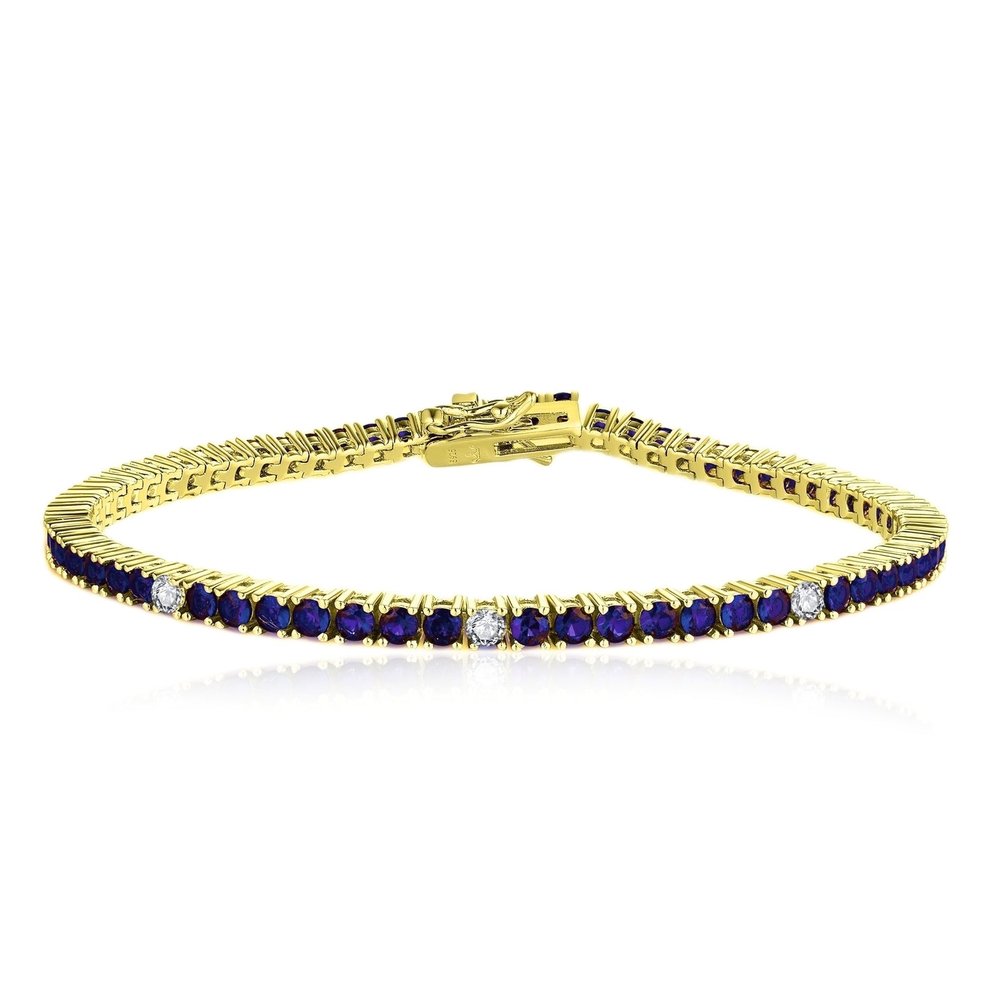 Sterling Silver Ruby, Emerald, Sapphire, or Black Colored CZ Stone Bracelet