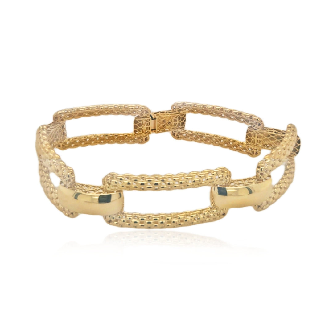 14k Large Textured Paperclip Yellow Gold Bracelet