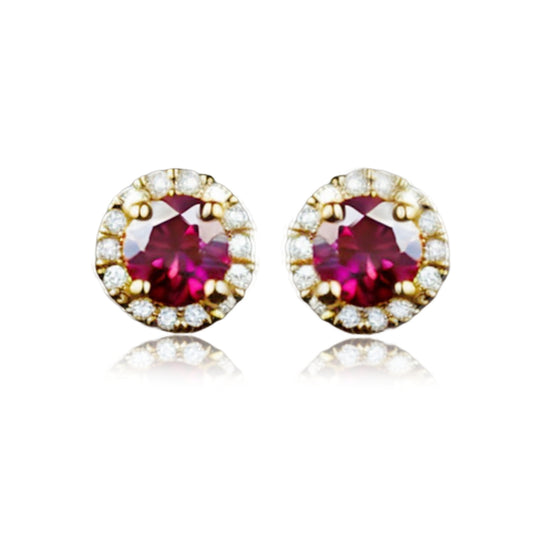 Gold Plated Surgical Steel Halo Ruby CZ Stud Earrings