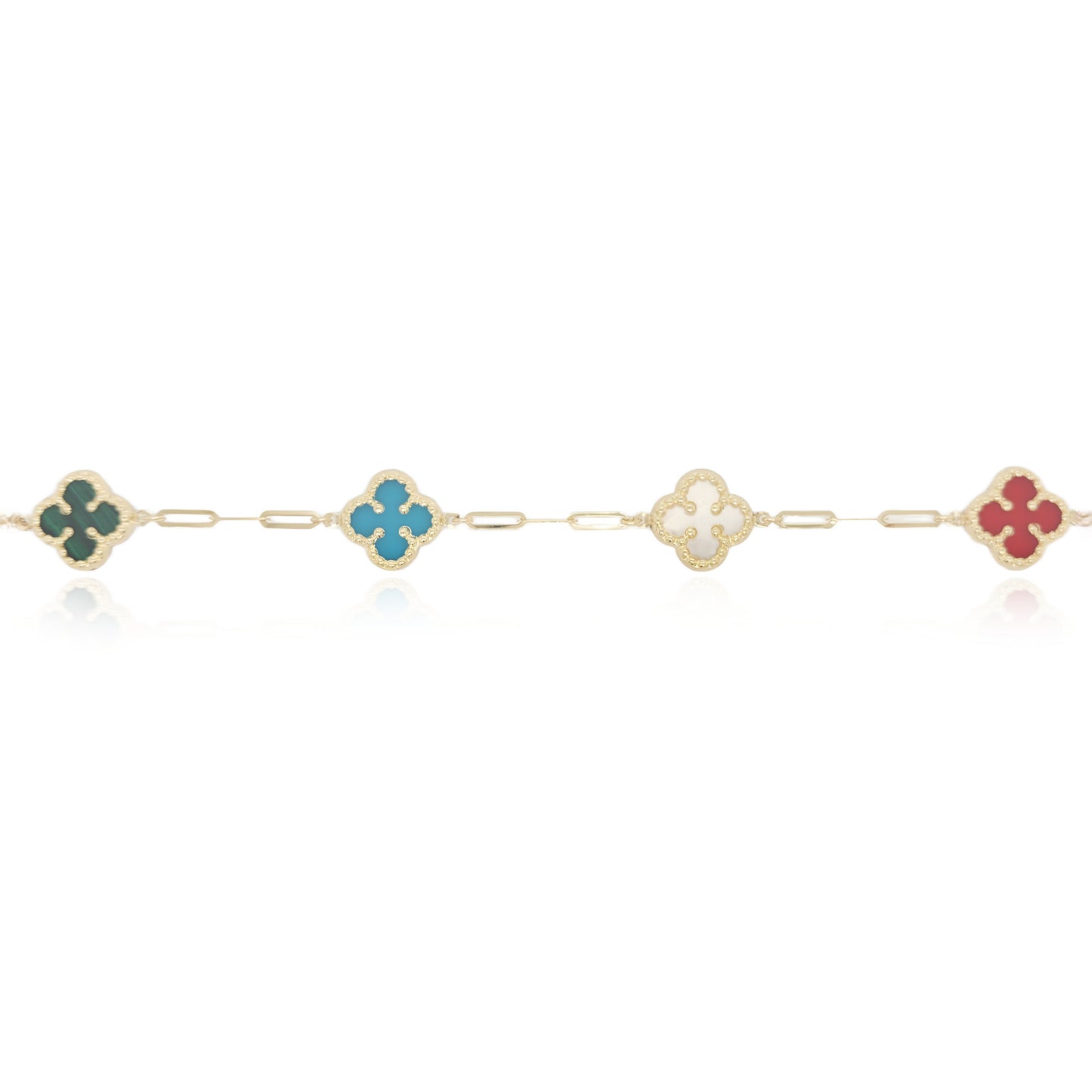 14k Gold Colored Clover Bracelet On Paperclip Chain