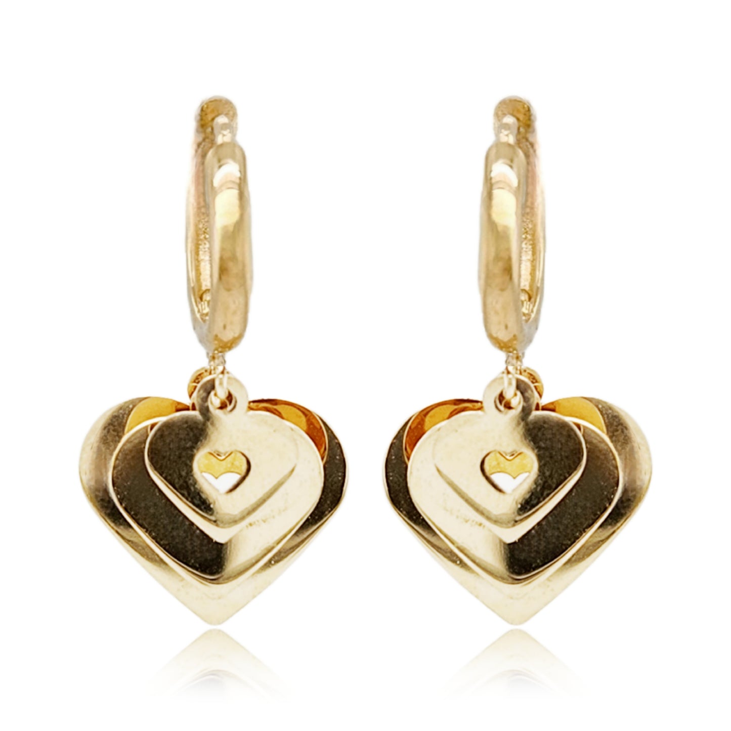 14K Gold Triple Heart on Hoop Earring