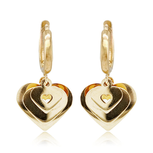 14K Gold Triple Heart on Hoop Earring