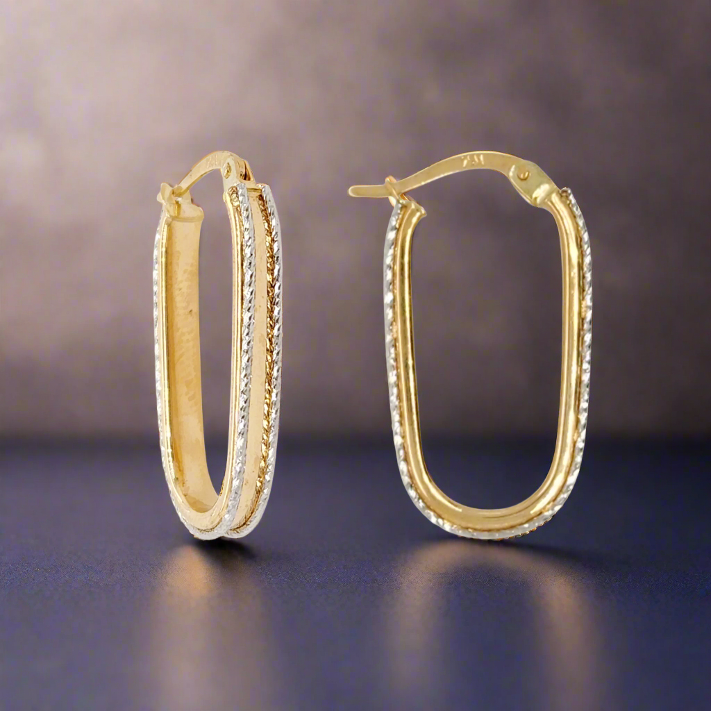 14K Gold Diamond Cut Hoop Earring