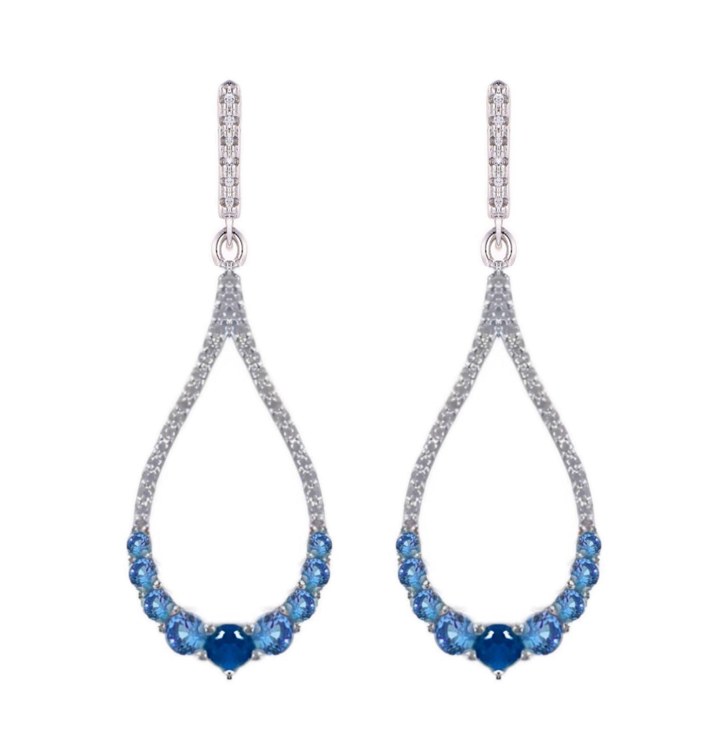 Sterling Silver Micro Pave and Color Stone Teardrop Shape Earring