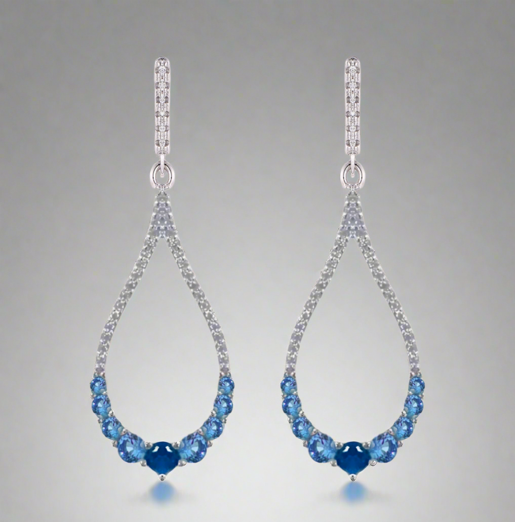 Sterling Silver Micro Pave and Color Stone Teardrop Shape Earring