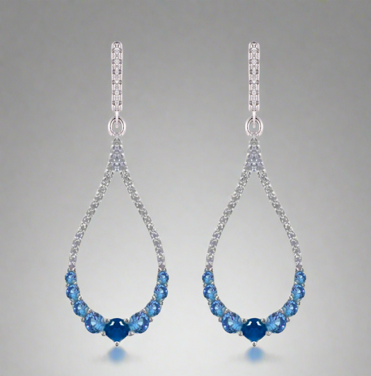 Sterling Silver Micro Pave and Color Stone Teardrop Shape Earring