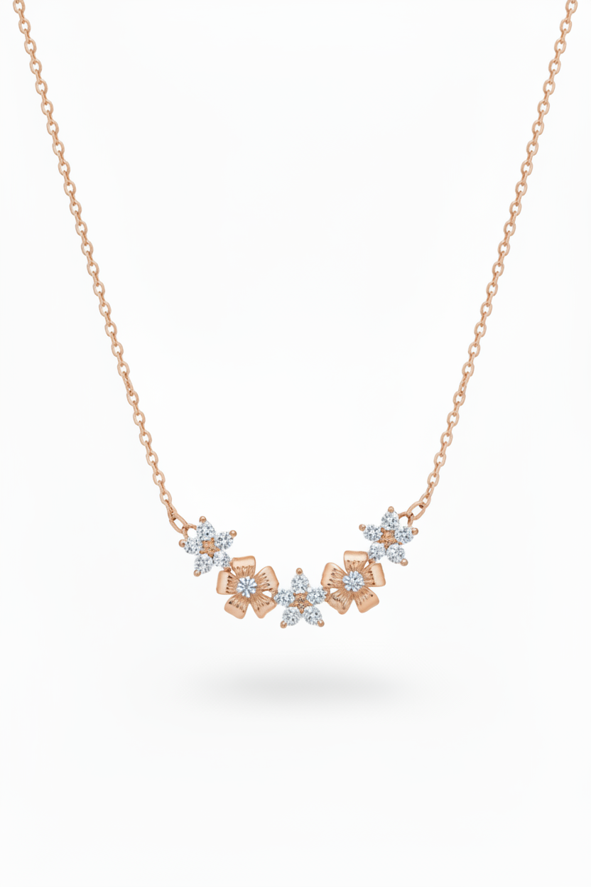 Rose Gold Plated Sterling Silver Flower Bar Necklace