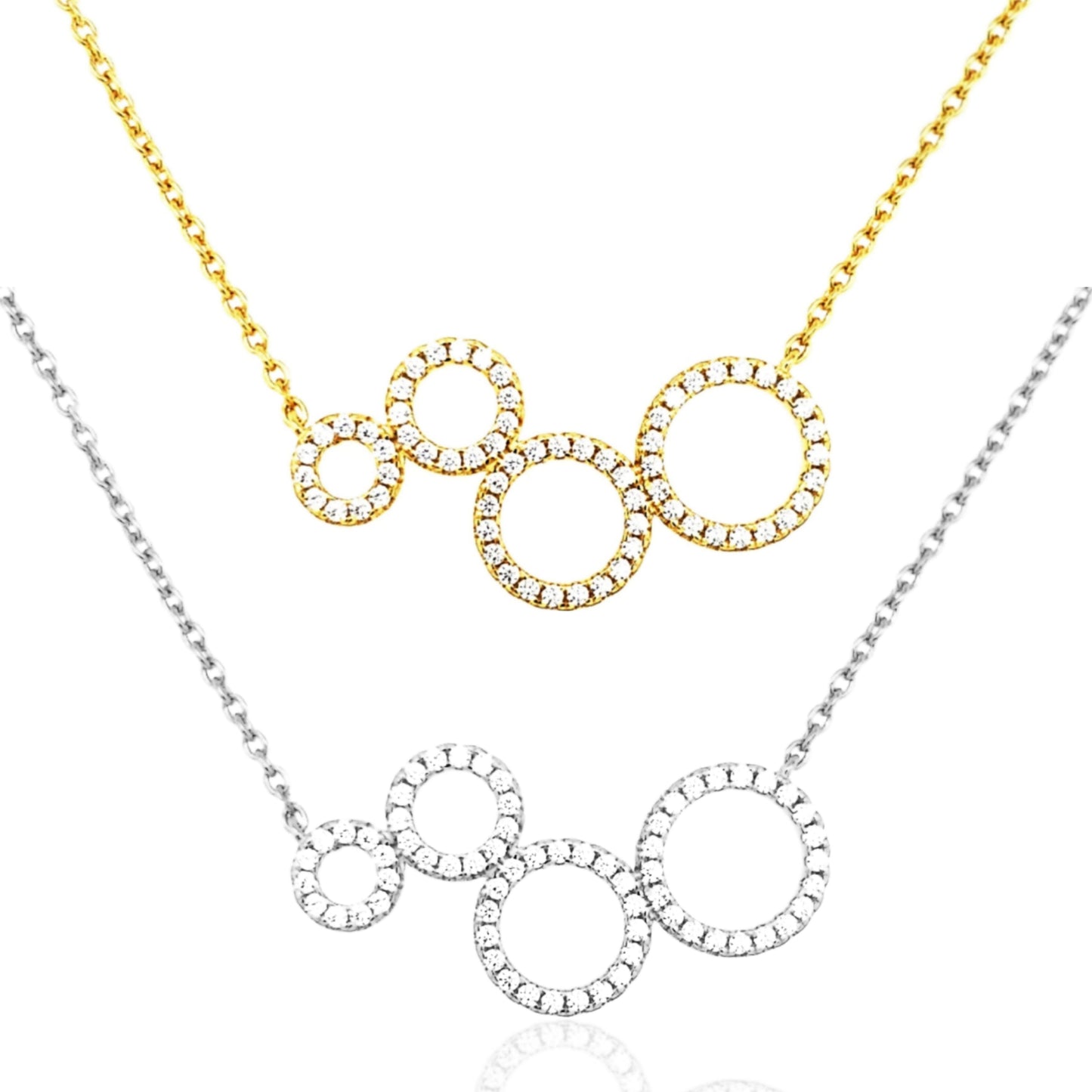 Sterling Silver Circles CZ Bar Necklace