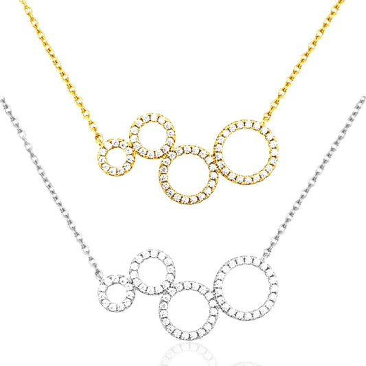 Sterling Silver Circles CZ Bar Necklace