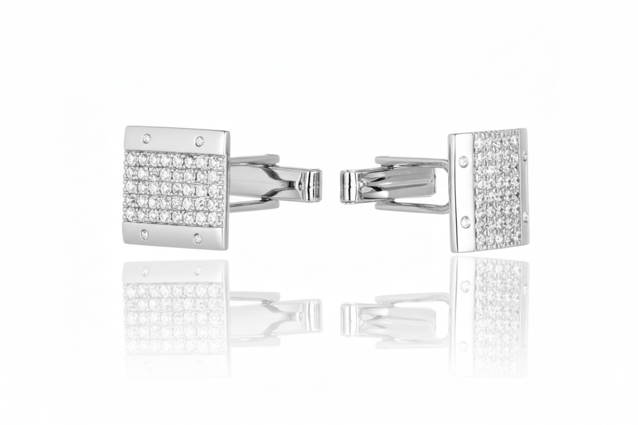 Sterling Silver Micropave Rectangular Cufflinks