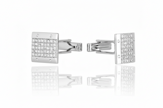 Sterling Silver Micropave Rectangular Cufflinks
